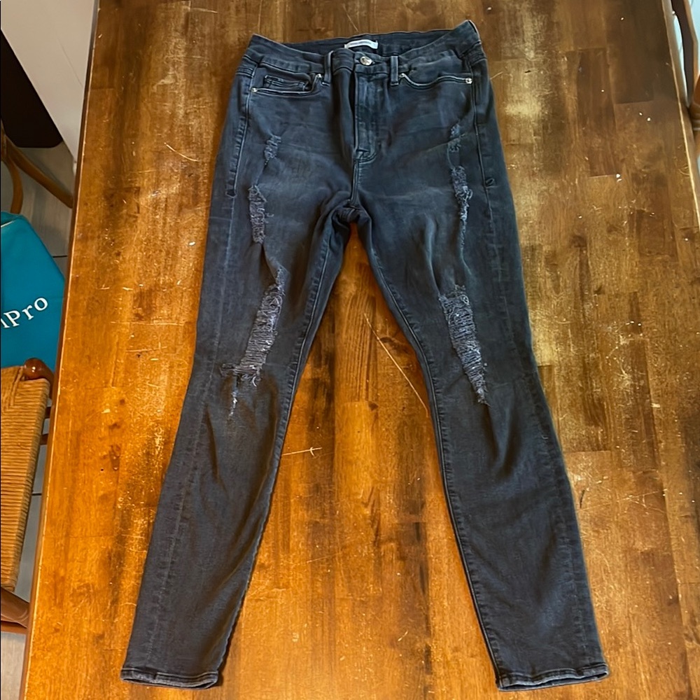 Good American Distressed Black Skinny Jeans